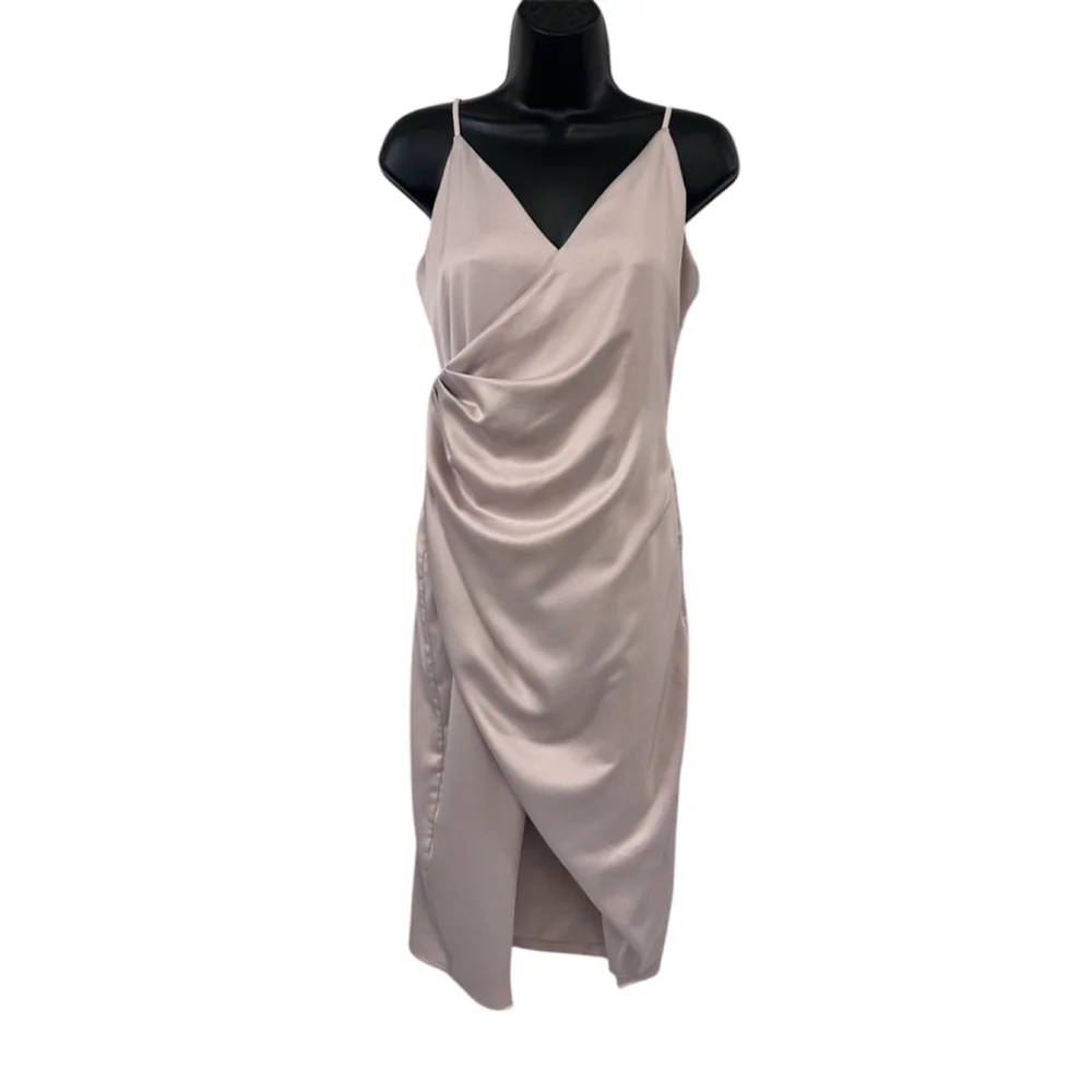 Aritzia Babaton Midi Satin Slit Dress, Size 8, Blush Pink / Pearl - Picture 1 of 10